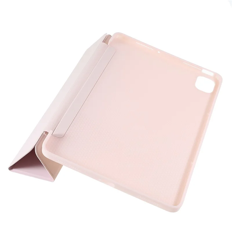 For Xiaomi Pad 5/Pad 5 Pro Shockproof Tri-fold Stand Design PU Leather TPU Protective Case - Pink