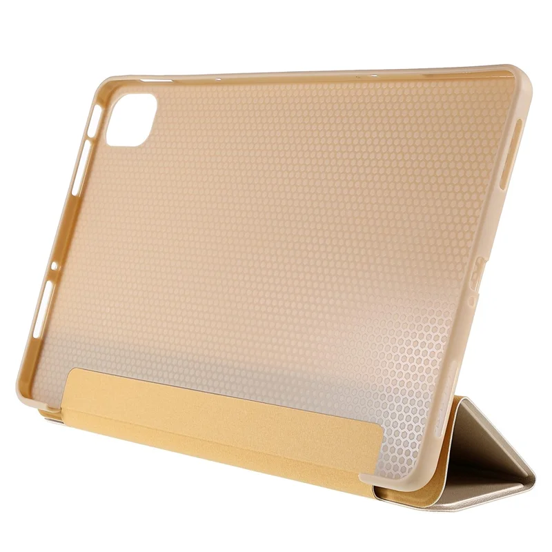 For Xiaomi Pad 5/Pad 5 Pro Shockproof Tri-fold Stand Design PU Leather TPU Protective Case - Gold