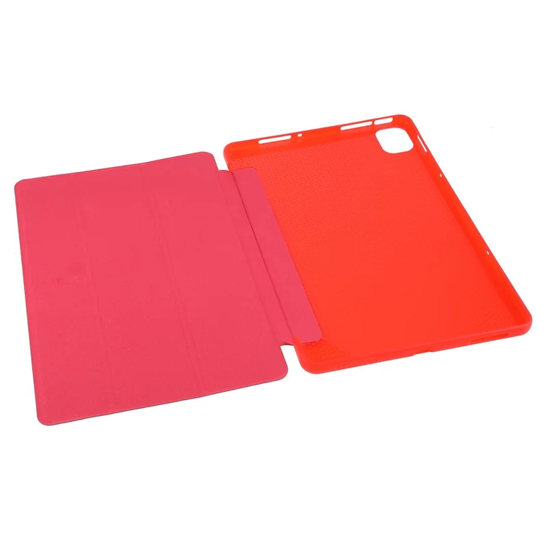 For Xiaomi Pad 5/Pad 5 Pro Shockproof Tri-fold Stand Design PU Leather TPU Protective Case - Red