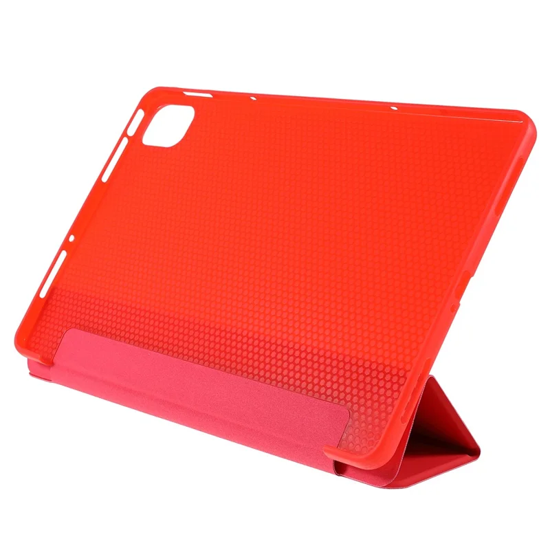 For Xiaomi Pad 5/Pad 5 Pro Shockproof Tri-fold Stand Design PU Leather TPU Protective Case - Red