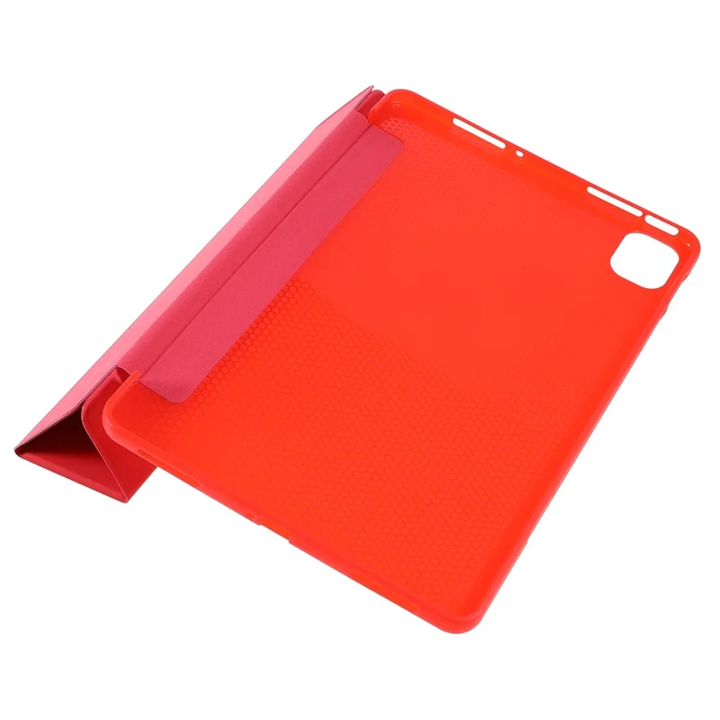 For Xiaomi Pad 5/Pad 5 Pro Shockproof Tri-fold Stand Design PU Leather TPU Protective Case - Red