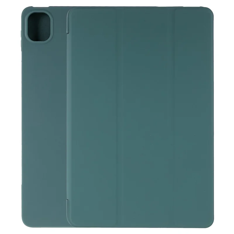 For Xiaomi Pad 5/Pad 5 Pro Shockproof Tri-fold Stand Design PU Leather TPU Protective Case - Blackish Green