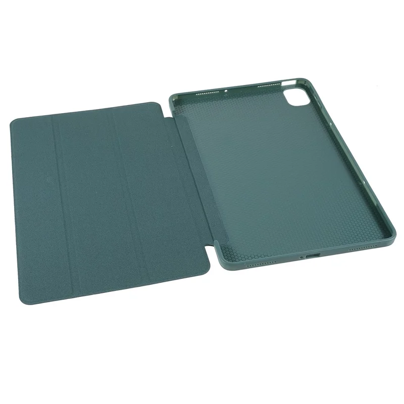 For Xiaomi Pad 5/Pad 5 Pro Shockproof Tri-fold Stand Design PU Leather TPU Protective Case - Blackish Green