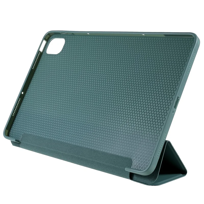 For Xiaomi Pad 5/Pad 5 Pro Shockproof Tri-fold Stand Design PU Leather TPU Protective Case - Blackish Green