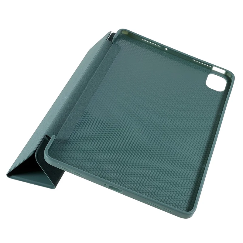 For Xiaomi Pad 5/Pad 5 Pro Shockproof Tri-fold Stand Design PU Leather TPU Protective Case - Blackish Green