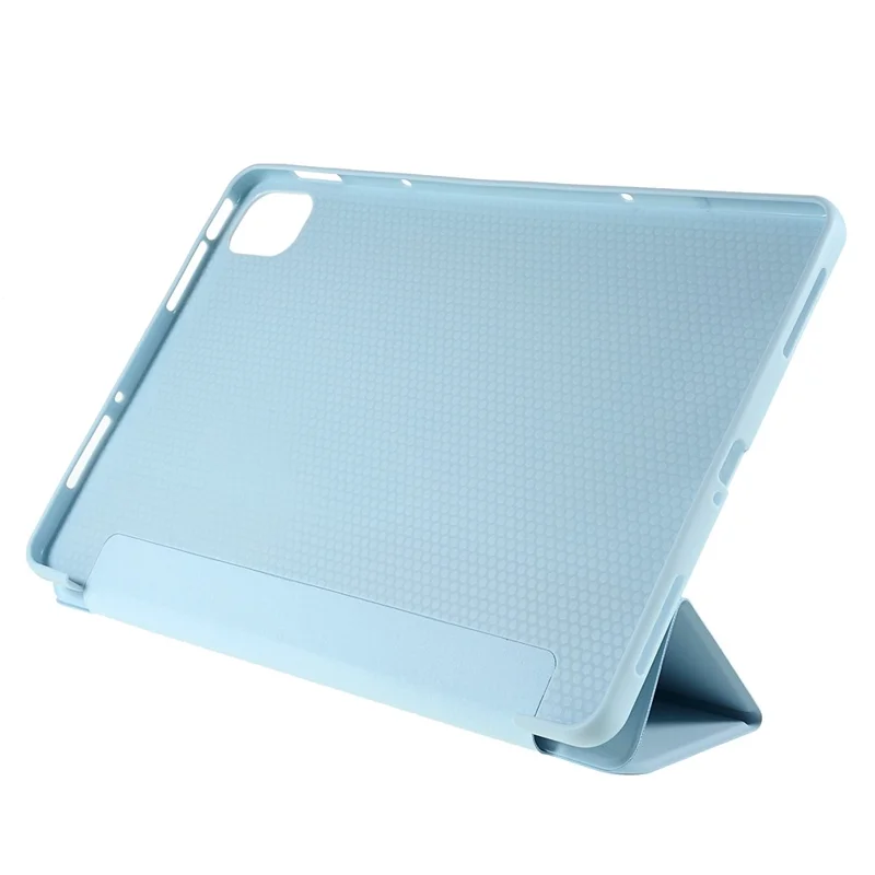 Para Xiaomi Pad 5/Pad 5 Pro Funda protectora de diseño de soporte de triple pliegue de cuero PU y TPU a prueba de golpes - Azul bebé