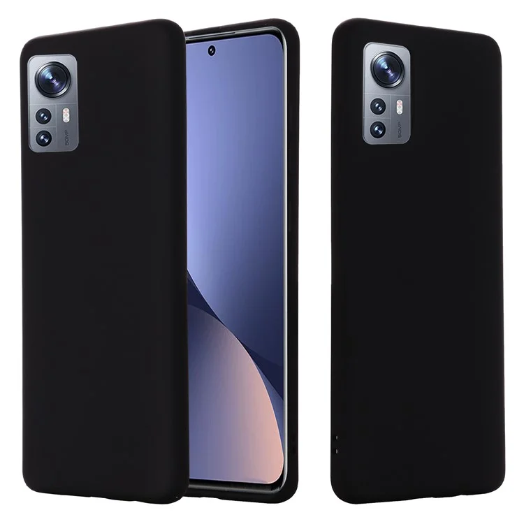 Pour Xiaomi 12 5G / 12x 5G / 12s 5G Liquide Silicone Protecteur Couleur de Coque à Choc de Couleur Couleur Solide Avec Sangle - le Noir