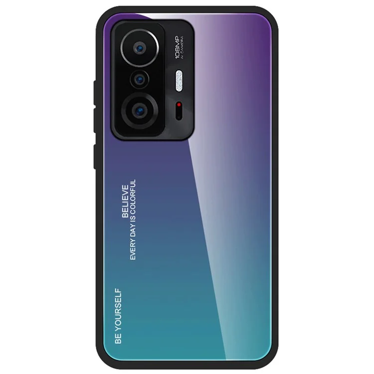 For Xiaomi 11T/11T Pro Gradient Tempered Glass + TPU Dual-layer Protection Mobile Phone Cover Case - Purple/Blue