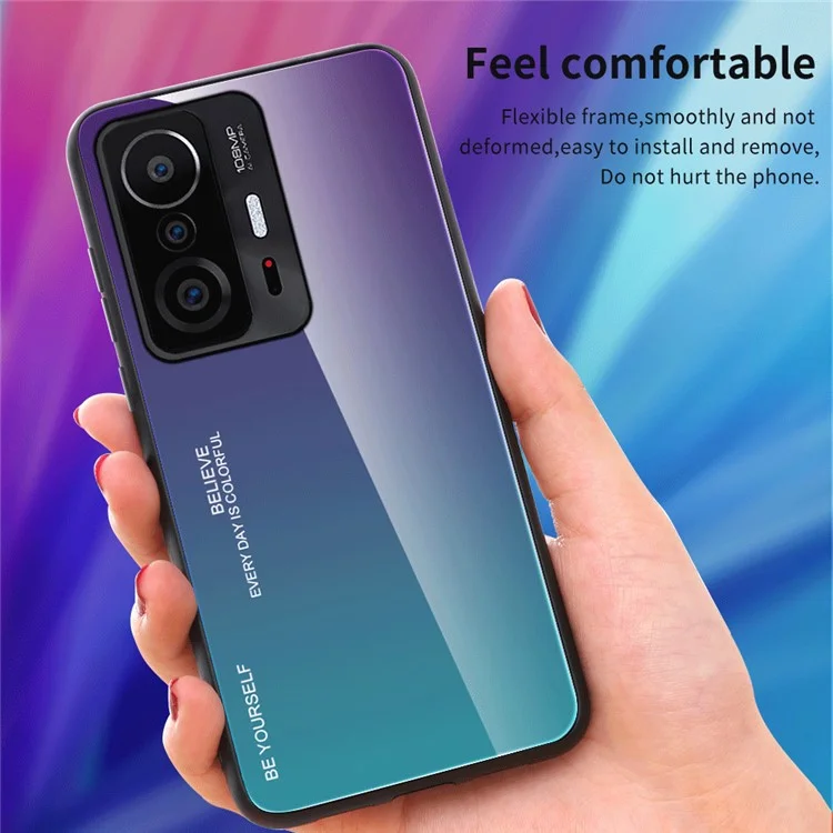 For Xiaomi 11T/11T Pro Gradient Tempered Glass + TPU Dual-layer Protection Mobile Phone Cover Case - Purple/Blue
