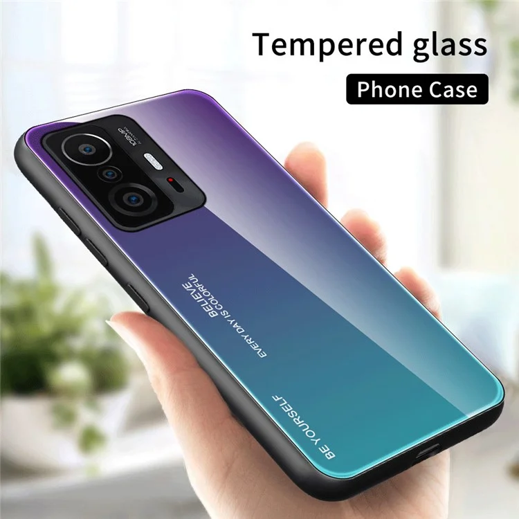For Xiaomi 11T/11T Pro Gradient Tempered Glass + TPU Dual-layer Protection Mobile Phone Cover Case - Purple/Blue