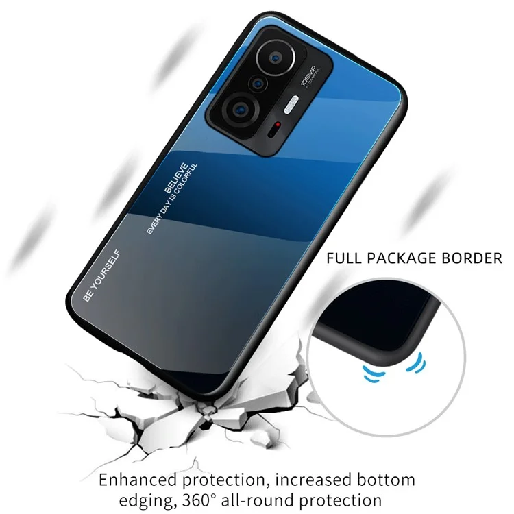 For Xiaomi 11T/11T Pro Gradient Tempered Glass + TPU Dual-layer Protection Mobile Phone Cover Case - Purple/Blue