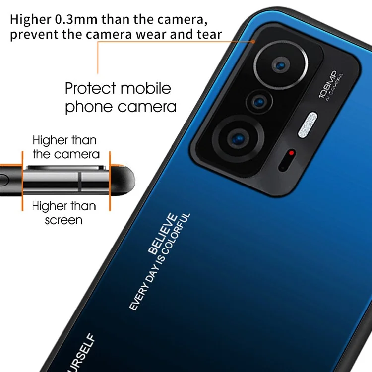 For Xiaomi 11T/11T Pro Gradient Tempered Glass + TPU Dual-layer Protection Mobile Phone Cover Case - Purple/Blue