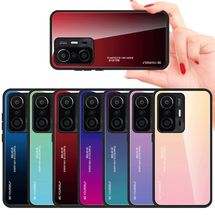 For Xiaomi 11T/11T Pro Gradient Tempered Glass + TPU Dual-layer Protection Mobile Phone Cover Case - Purple/Blue