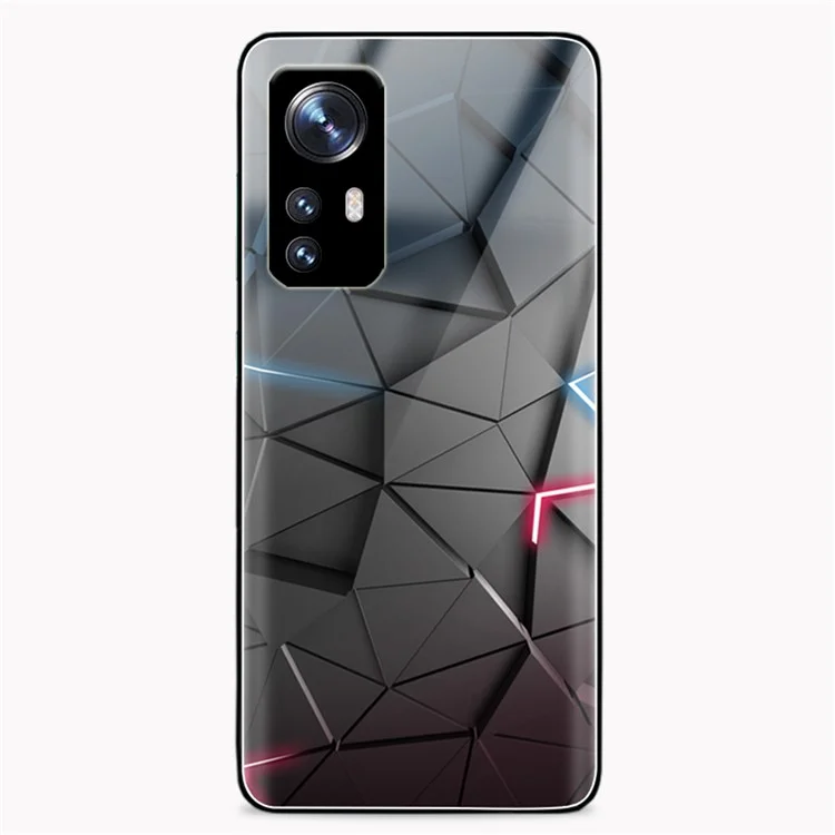 Für Xiaomi 12 5G/12X 5G/12S 5G Muster Bedrucktes Telefongehäuse Gehärtetes Glas Rückseite TPU Rahmen Kratzfester Schutzüberzug - Schwarzes Dreieck