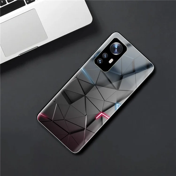 Für Xiaomi 12 5G/12X 5G/12S 5G Muster Bedrucktes Telefongehäuse Gehärtetes Glas Rückseite TPU Rahmen Kratzfester Schutzüberzug - Schwarzes Dreieck