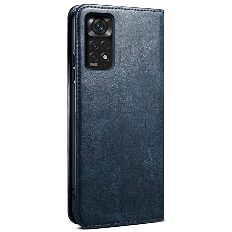 For Xiaomi Redmi Note 11S 4G / Redmi Note 11 4G (Qualcomm) Waxy Crazy Horse Texture PU Leather Case Wallet Stand Magnetic Absorption Protective Flip Cover - Blue