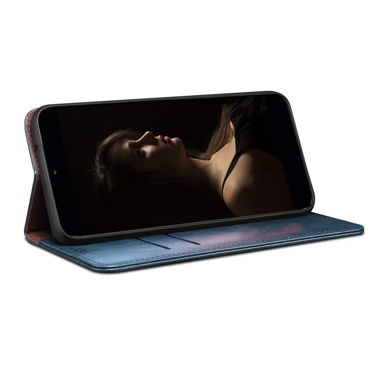 For Xiaomi Redmi Note 11S 4G / Redmi Note 11 4G (Qualcomm) Waxy Crazy Horse Texture PU Leather Case Wallet Stand Magnetic Absorption Protective Flip Cover - Blue