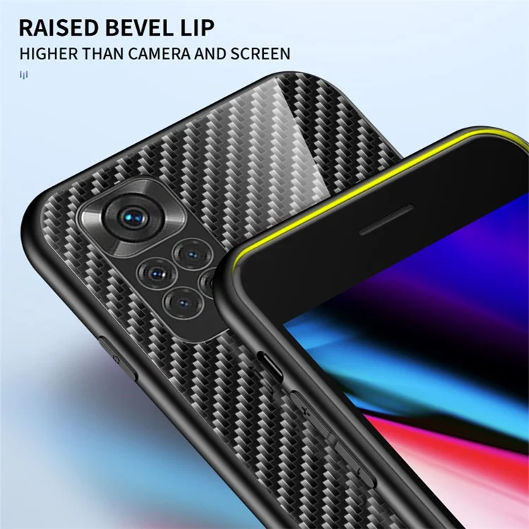 Para Xiaomi Redmi Note 11 4G (Qualcomm)/Redmi Note 11S 4G Smooth Touch Carbon Fiber Texture Tempered Glass + PC + TPU Cell Phone Case Cover - Black Fiber