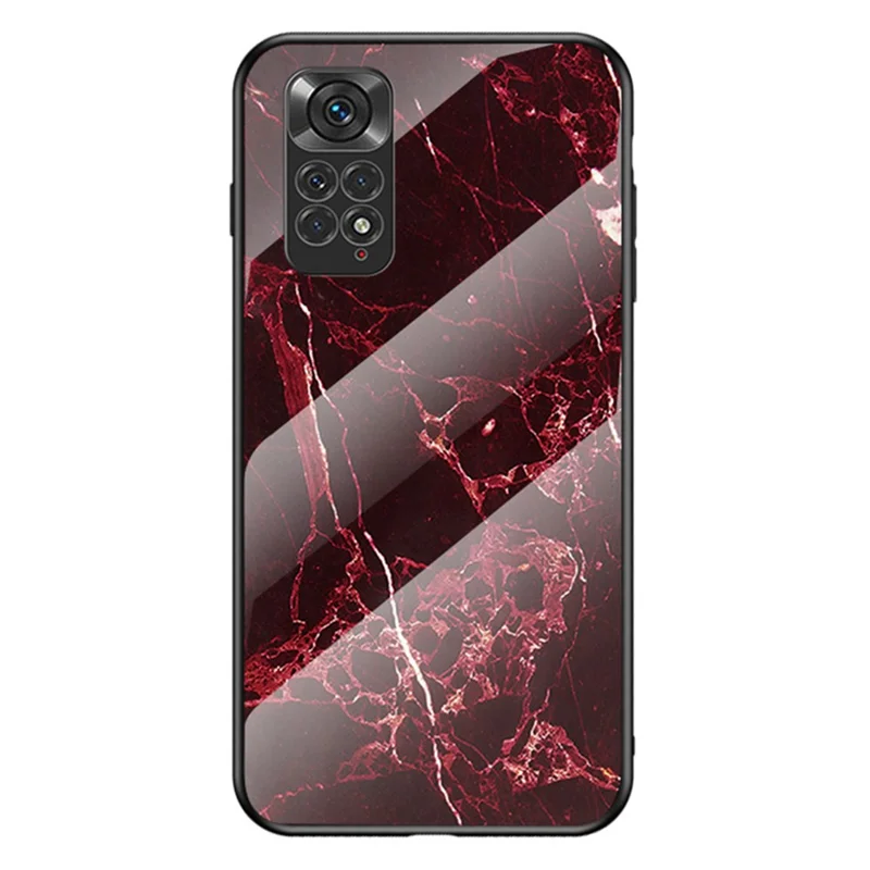 For Xiaomi Redmi Note 11 4G (Qualcomm) /Note 11S  4G Marble Pattern Shockproof Phone Case Tempered Glass + PC Back TPU Frame Shell - Blood Red Marble