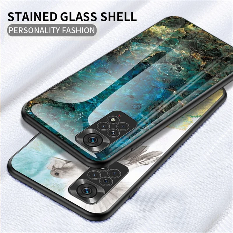 For Xiaomi Redmi Note 11 4G (Qualcomm) /Note 11S  4G Marble Pattern Shockproof Phone Case Tempered Glass + PC Back TPU Frame Shell - Blood Red Marble
