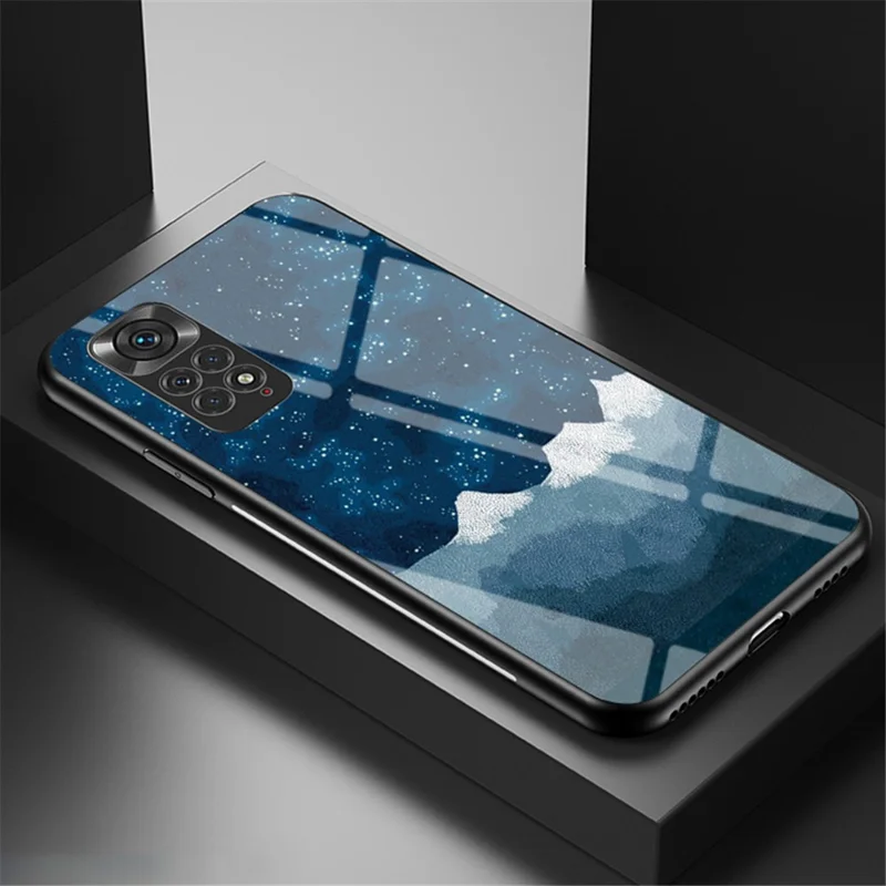 For Xiaomi Redmi Note 11 4G (Qualcomm)/Redmi Note 11S 4G Cell Phone Case Anti-scratch Hard Tempered Glass + PC Back Soft TPU Starry Sky Pattern Design Cover - Scattering Starry Sky