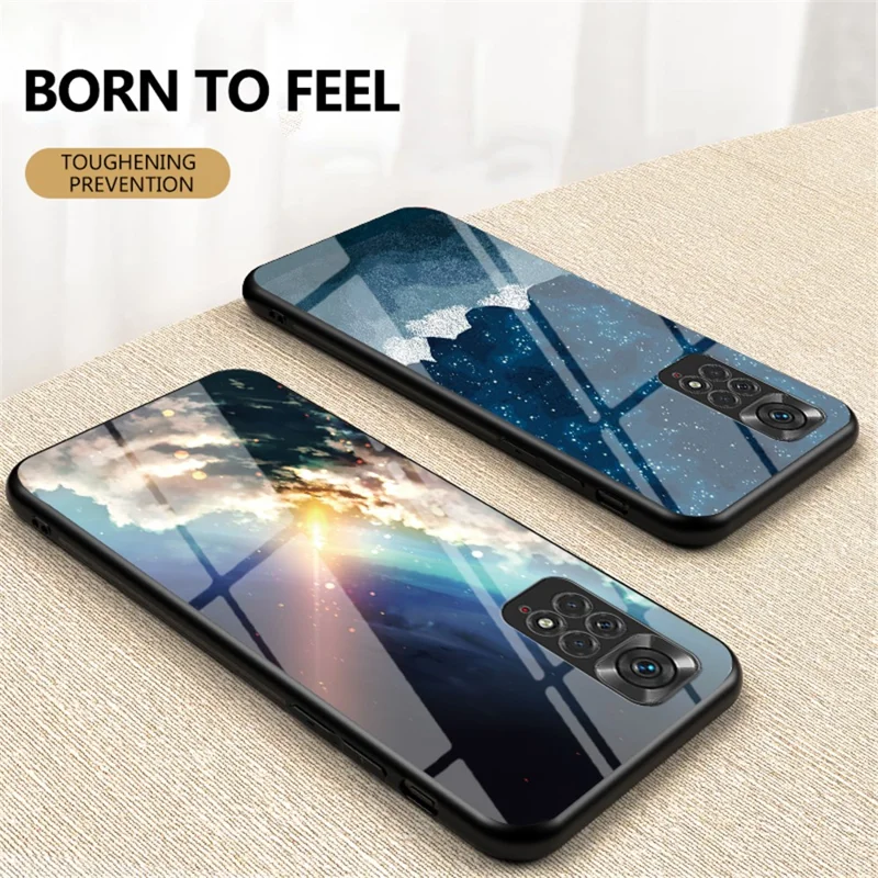 For Xiaomi Redmi Note 11 4G (Qualcomm)/Redmi Note 11S 4G Cell Phone Case Anti-scratch Hard Tempered Glass + PC Back Soft TPU Starry Sky Pattern Design Cover - Scattering Starry Sky