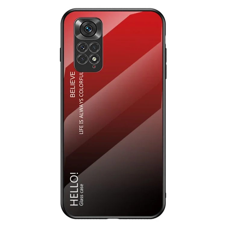 For Xiaomi Redmi Note 11 4G (Qualcomm)/Redmi Note 11S 4G Tempered Glass + PC + TPU Phone Case Stylish Gradient Color Hybrid Back Cover - Gradient Red Black