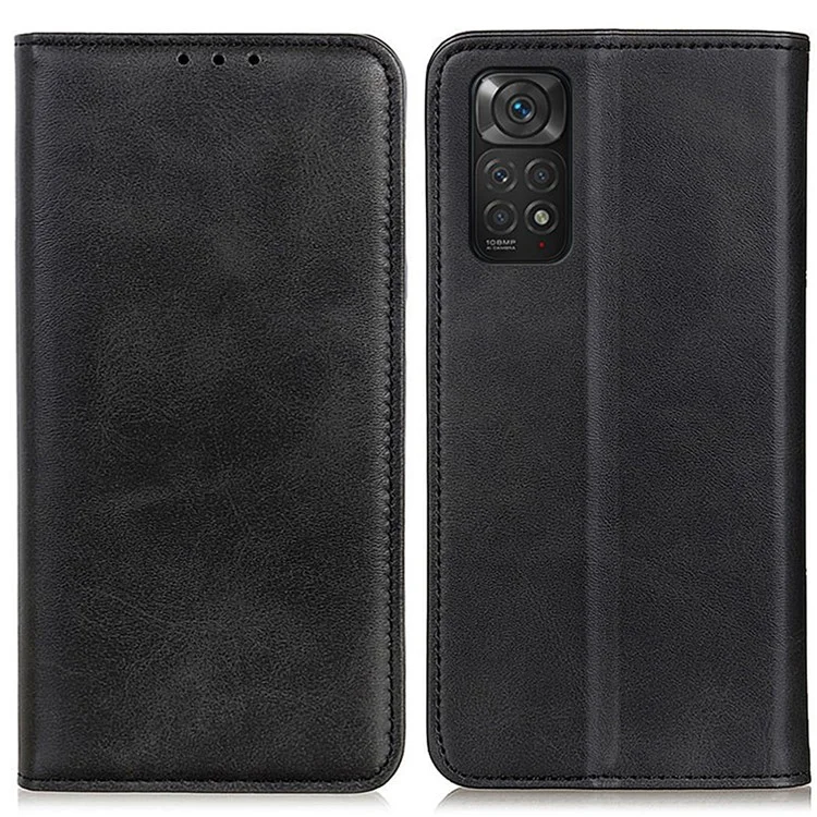 Для Xiaomi Redmi Note 11 4G (Qualcomm)/Note 11S 4G Wallet Stand Phone Case Split Leather Magnetic Auto-absorbed Cover - Black