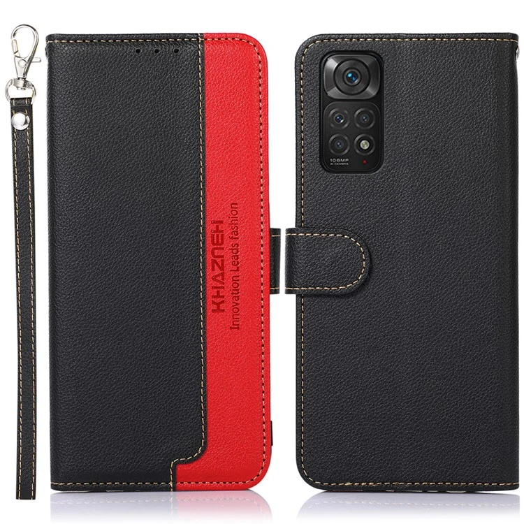 KHAZNEH Pour Xiaomi Redmi Note 11 4G (Qualcomm)/Note 11S 4G RFID Blocking Litchi Texture Phone Case PU Leather Wallet Stand Cover - Noir