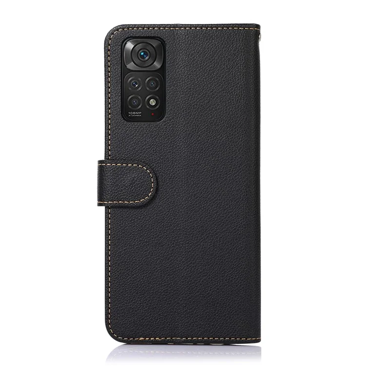 KHAZNEH Pour Xiaomi Redmi Note 11 4G (Qualcomm)/Note 11S 4G RFID Blocking Litchi Texture Phone Case PU Leather Wallet Stand Cover - Noir