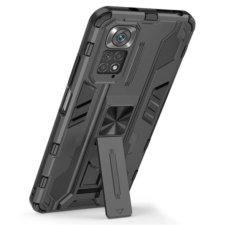 Для Xiaomi Redmi Note 11 4G (Qualcomm) / Note 11S 4G Защитный мягкий TPU и жесткий пластиковый чехол с подставкой - Черный