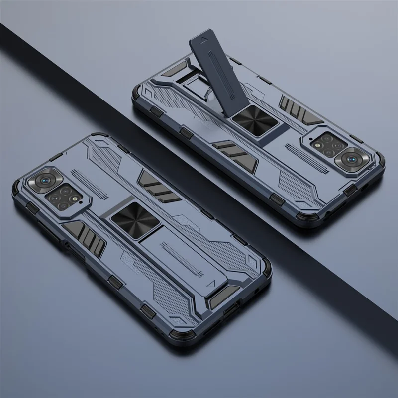 For Xiaomi Redmi Note 11 4G (Qualcomm)/Note 11S 4G Anti-fall Protection Soft TPU Hard PC Phone Case Kickstand Cover - Blue