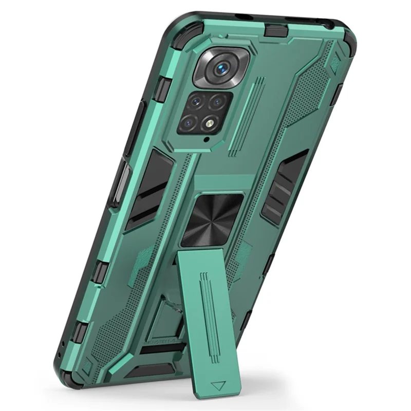 For Xiaomi Redmi Note 11 4G (Qualcomm)/Note 11S 4G Anti-fall Protection Soft TPU Hard PC Phone Case Kickstand Cover - Green