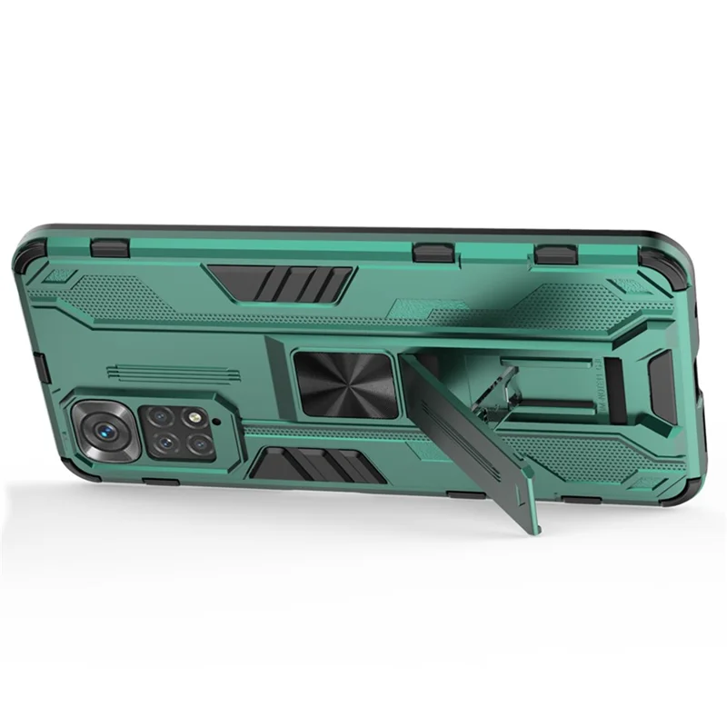 For Xiaomi Redmi Note 11 4G (Qualcomm)/Note 11S 4G Anti-fall Protection Soft TPU Hard PC Phone Case Kickstand Cover - Green