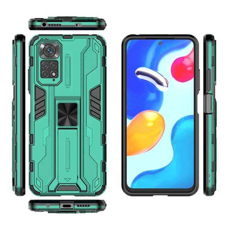 For Xiaomi Redmi Note 11 4G (Qualcomm)/Note 11S 4G Anti-fall Protection Soft TPU Hard PC Phone Case Kickstand Cover - Green