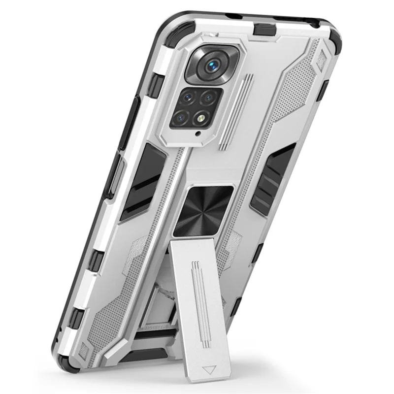 For Xiaomi Redmi Note 11 4G (Qualcomm)/Note 11S 4G Anti-fall Protection Soft TPU Hard PC Phone Case Kickstand Cover - Silver