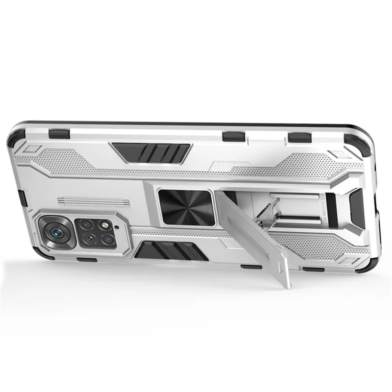For Xiaomi Redmi Note 11 4G (Qualcomm)/Note 11S 4G Anti-fall Protection Soft TPU Hard PC Phone Case Kickstand Cover - Silver