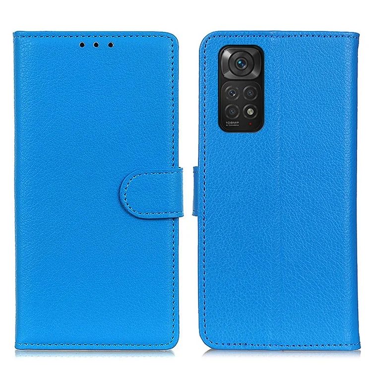 For Xiaomi Redmi Note 11 4G (Qualcomm)/Note 11S 4G Litchi Texture Wallet Stand PU Leather Cover Inner TPU Phone Case - Blue
