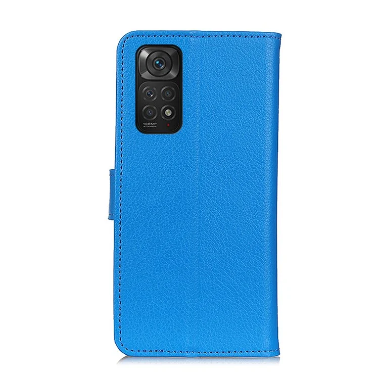 For Xiaomi Redmi Note 11 4G (Qualcomm)/Note 11S 4G Litchi Texture Wallet Stand PU Leather Cover Inner TPU Phone Case - Blue
