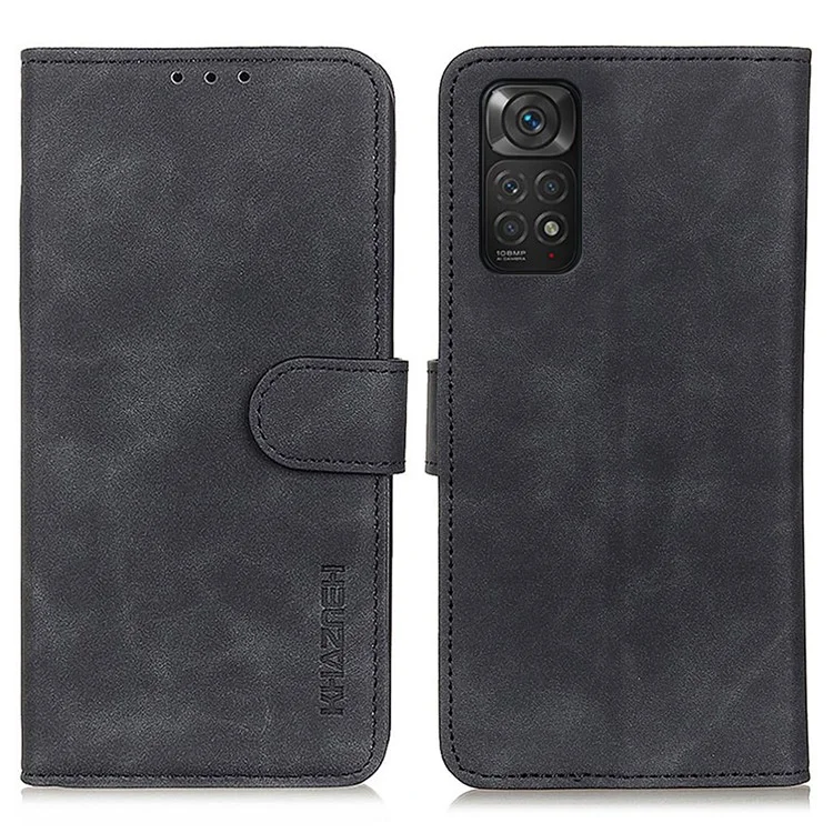KHAZNEH Para Xiaomi Redmi Note 11 4G (Qualcomm) / Note 11S 4G Vintage Leather Shockproof Wallet Case Phone Stand Cover - Preto