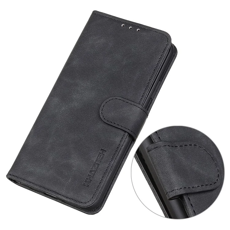 KHAZNEH Para Xiaomi Redmi Note 11 4G (Qualcomm) / Note 11S 4G Vintage Leather Shockproof Wallet Case Phone Stand Cover - Preto
