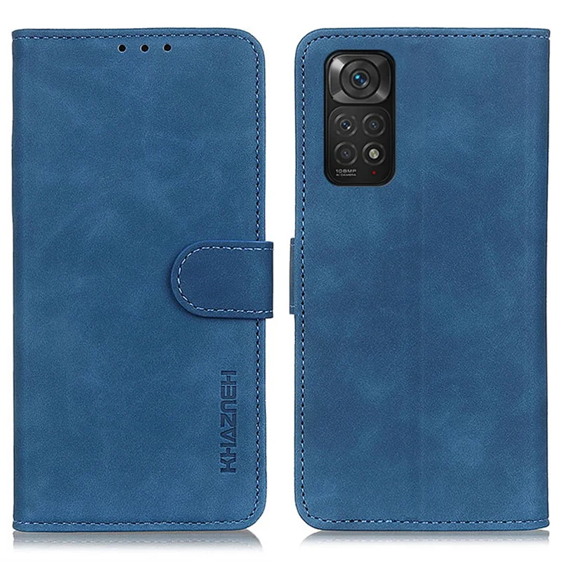 KHAZNEH For Xiaomi Redmi Note 11 4G (Qualcomm)/Note 11S 4G Vintage Leather Shockproof Wallet Case Phone Stand Cover - Blue
