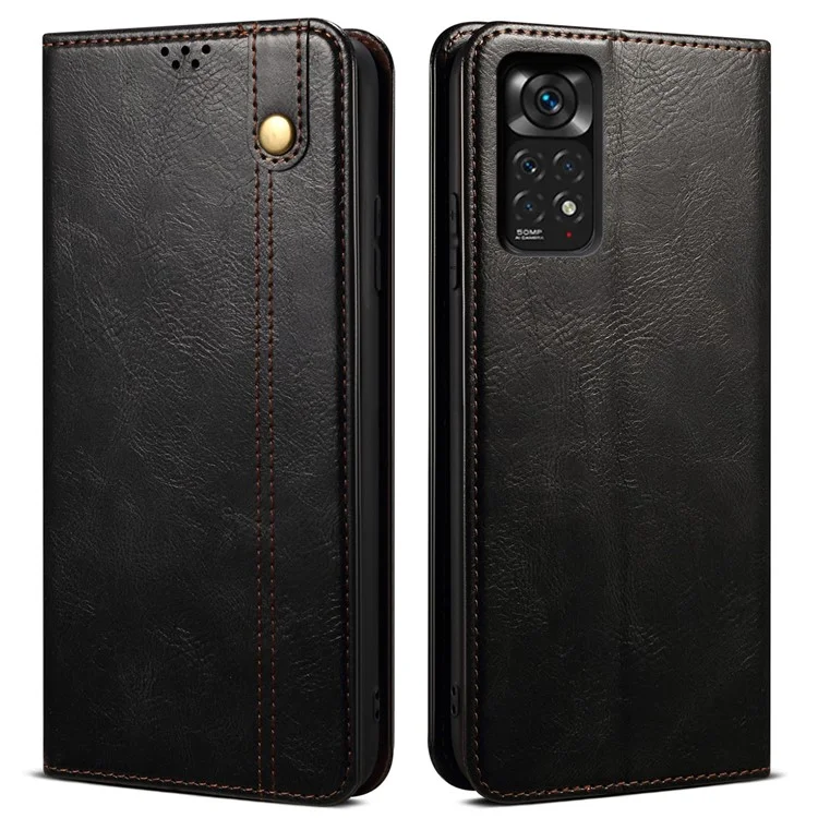 Pour Xiaomi Redmi Note 12 Pro 4G / 11 Pro 4G (MediaTek) / Note 11 Pro 5G (Qualcomm) Étui portefeuille avec support folio Texture en cuir PU waxy Crazy Horse Absorption magnétique Cover - Noir
