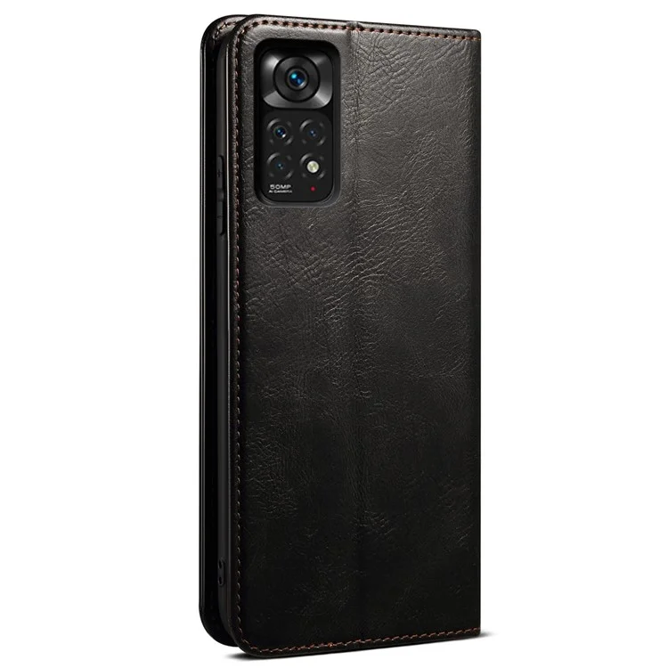 Pour Xiaomi Redmi Note 12 Pro 4G / 11 Pro 4G (MediaTek) / Note 11 Pro 5G (Qualcomm) Étui portefeuille avec support folio Texture en cuir PU waxy Crazy Horse Absorption magnétique Cover - Noir