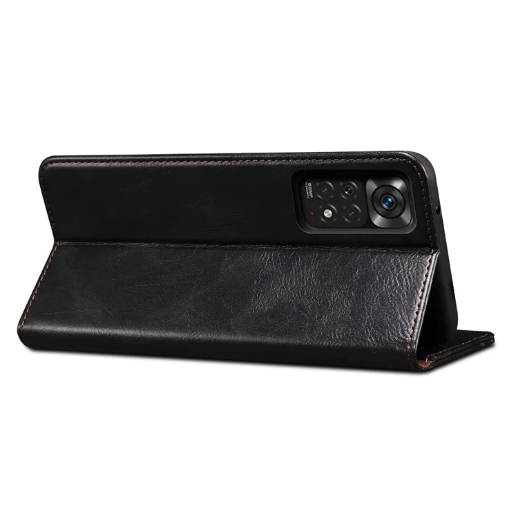 Pour Xiaomi Redmi Note 12 Pro 4G / 11 Pro 4G (MediaTek) / Note 11 Pro 5G (Qualcomm) Étui portefeuille avec support folio Texture en cuir PU waxy Crazy Horse Absorption magnétique Cover - Noir