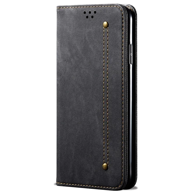 For Xiaomi Redmi Note 12 Pro 4G / 11 Pro 4G (MediaTek) / Note 11 Pro 5G (Qualcomm) Jeans Cloth Texture PU Leather Flip Cover Wallet Stand Magnetic Absorption Phone Case - Black