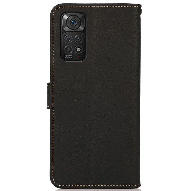 KHAZNEH для Xiaomi Redmi Note 11 4G (Qualcomm)/Note 11S 4G Genuine Leather RFID Blocking Wallet Case Stand Phone Cover - Черный