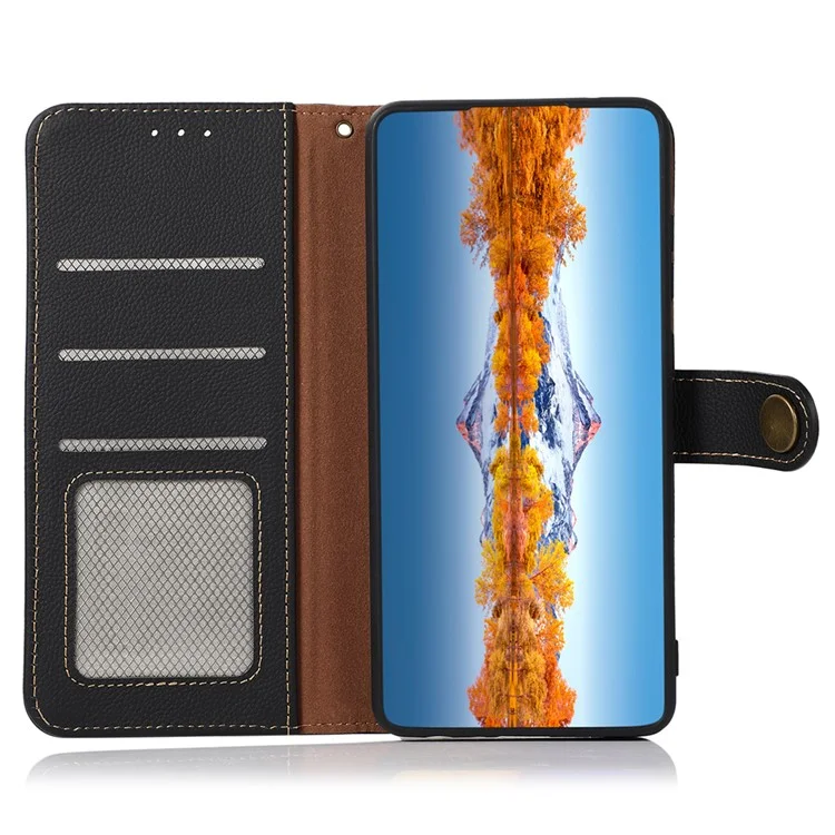KHAZNEH для Xiaomi Redmi Note 11 4G (Qualcomm)/Note 11S 4G Genuine Leather RFID Blocking Wallet Case Stand Phone Cover - Черный
