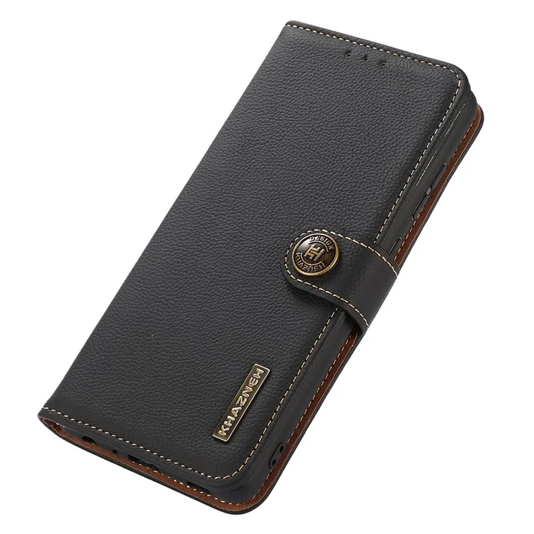 KHAZNEH для Xiaomi Redmi Note 11 4G (Qualcomm)/Note 11S 4G Genuine Leather RFID Blocking Wallet Case Stand Phone Cover - Черный