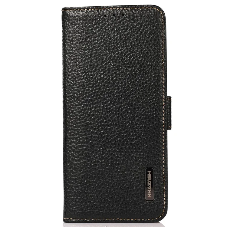 Khazneh Para Xiaomi Redmi Note 11 4G (Qualcomm) / Note 11S 4G RFID Blocking Litchi Texture Cuero De Cuero Genuino Con Soporte De Cartera - Negro